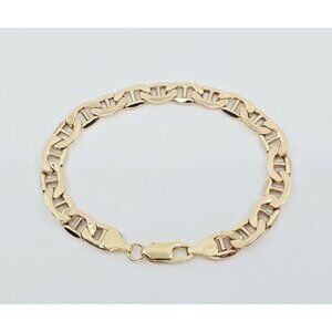 Unique 10K Karat Solid Yellow Gold Designer Mariner Link Chain Bracelet 7.25" L